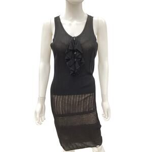 Lacoste + Malandrino Dress Women’s SZ L Stretchy Knitted Overlay Bodycon Black